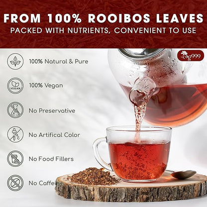 TOG999, Premium 60 Red Rooibos Tea Bags, 100% Natural & Pure from Rooibos Tea Leaves. Loose Leaf Rooibos Herbal Tea. Made with Natural Material Tea Bags. No Sugar, No Caffeine, No Gluten, Vegan.