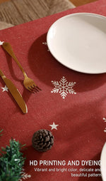 Load image into Gallery viewer, Designer Christmas Red Long Tablecloth Rectangular,Linen Table Cloth with Snowflakes Pattern,Wrinkle Resistant Decor Tablecloths for Dining Kitchen Thanksgiving Christmas,63"*94"-Carol C