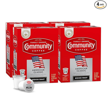 Community Coffee American Classic 96 Count Coffee Pods, Compatible with Keurig 2.0 K-Cup Brewers, 24 Count (Pack of 4)