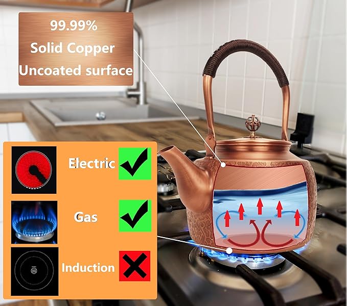 Kkekos Handmade Copper Kettle Copper Teapot for Stovetop 2000ml (Type2)