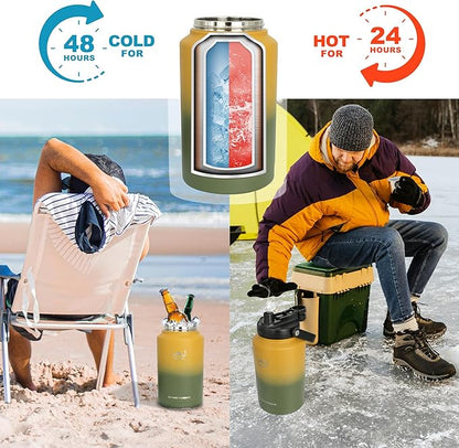 NATURE PIONEOR One Gallon Water Bottle Insulated - Large Double Vacuum Stainless Steel 128 oz Water Bottle with Holder/Carrier, 1 Gallon Water Jug,128oz, Wide Mouth