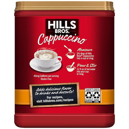 Hills Bros. Instant Cappuccino Mix, White Chocolate Caramel (16 Oz, Pack of 1) – Convenient and Versatile, Instant Hot or Iced Coffee, Frothy & Rich White Chocolate Caramel Flavor - Just Add Water