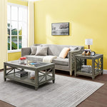 Load image into Gallery viewer, MODERION Solid Wood Coffee Table with Tempered Glass Top, Rectangular Living Room Table with 2-tire Storage Shelf, Industrial Centre Table, 45.5" X 26" Tabletop, Easy Assembly Antique Grey KFZ1318AN