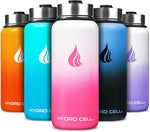 Load image into Gallery viewer, HYDRO CELL Stainless Steel Insulated Water Bottle with Straw - For Cold &amp; Hot Drinks - Metal Vacuum Flask with Screw Cap and Modern Leakproof Sport Thermos for Adults (White/Pink 32oz)