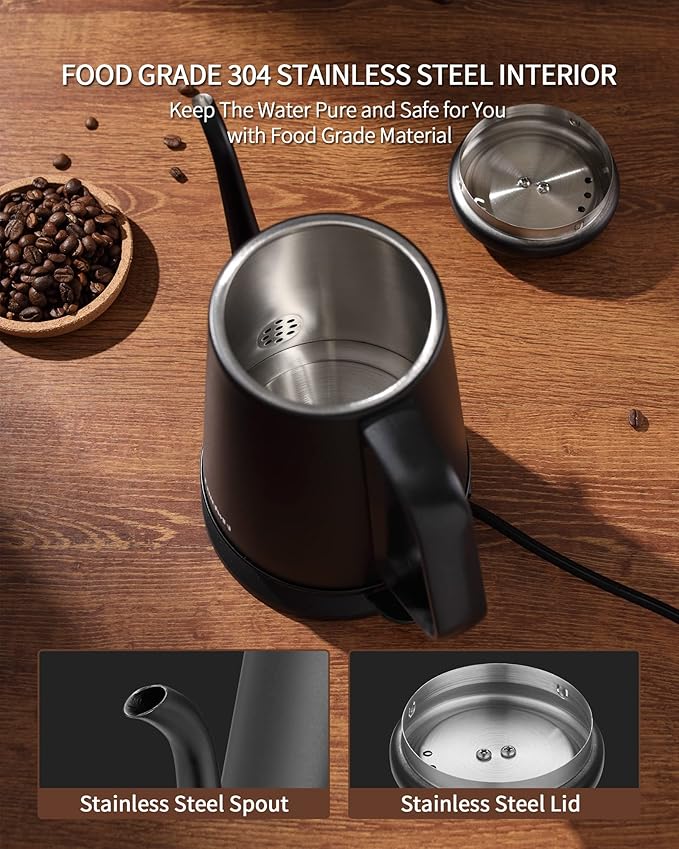 DmofwHi Gooseneck Electric Kettle(1.0L),1000W Electric Tea Kettle of 304 Stainless Steel,Auto Shut off,Water Kettle for Coffee and Tea -Matte Black