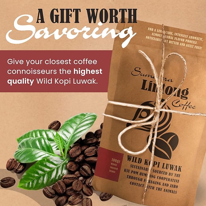 Wild Kopi Luwak, the World’s Most Exclusive Coffee, Sustainably Sourced From Sumatra, Indonesia (100gr / 3.5oz)