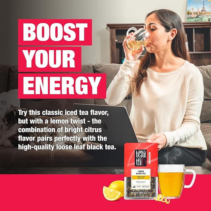 Tiesta Tea - Lemon Black Tea, Loose Leaf, Lemon Citrus Black, Premium Blend, High Caffeinated, Makes Hot or Iced, Brews Up to 25 Cups, 2 Ounce Resealable Pouch
