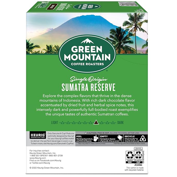 Green Mountain Coffee Roasters Sumatra Reserve Coffee, Keurig Single-Serve K-Cup pods, Dark Roast, 96 Count