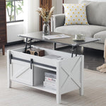 Load image into Gallery viewer, VINGLI White Charcoal Lift Top Coffee Table, 36" Small Farmhouse Barn Door Coffee Table with Storage, Rectangular Center Wood Coffe Table with Lifting Top, Living Room Tables with Hidden Compartment