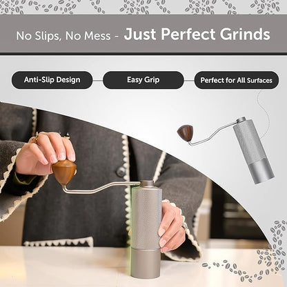 Manual Coffee Bean Grinder 5 in 1 Accessories 25G, Portable French Press 12 Adjustable Setting Espresso Grinder, Conical Coffee Burr Grinder with Double Bearing, Steel Body