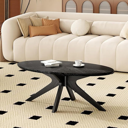 Farini Office Coffee Table, 47" Wood Coffee Tabletop with Wood Frame,Oval Coffee Table for Living Room,Bedroom,47 Inch,Black Tabletop and Frame