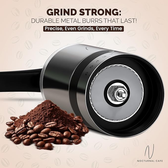 Manual Coffee Grinder – Hand Crank Burr Coffee Bean Grinder, 6 Grind Settings for Espresso, French Press & Pour Over – Quiet, Portable, Durable Stainless Steel Manual Grinder for Home & Travel