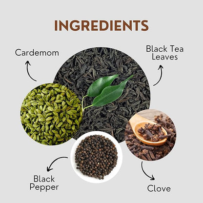 Tealeaf & Co. Masala Chai - Loose Leaf Black Tea Blended with Organic Spices (Ginger, Cardamom, Black Pepper & Cloves Whole Organic) - Low Caffeine (3.52oz/100gm)