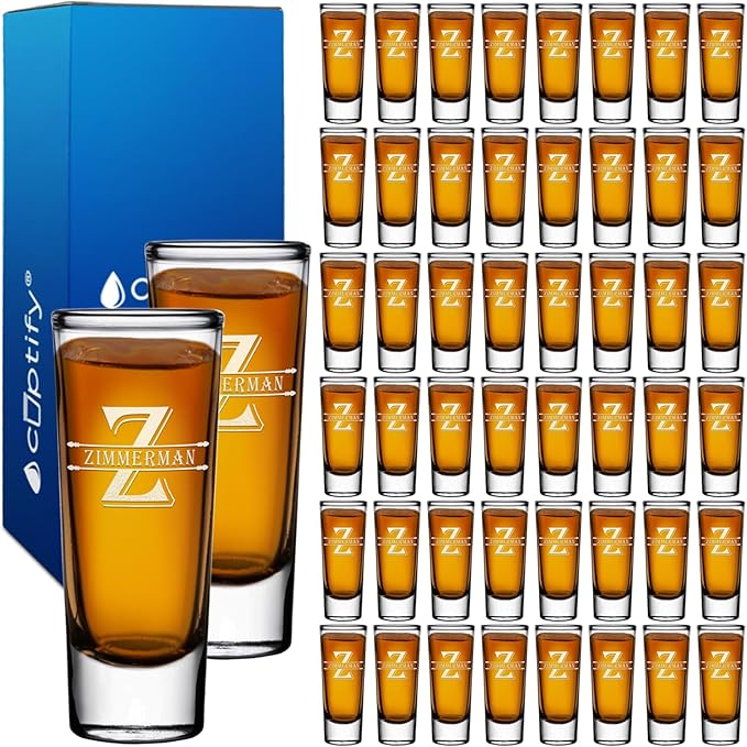 Personalized Shot Glasses Set of 50 Custom 2 oz Cordial Shot Glass Initial and Name for Gifts, Weddings, Birthdays, Party, Event, Decorations