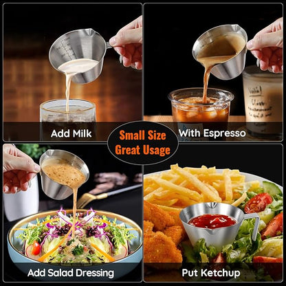 YARRAMATE Espresso Cup with Handle, Stainless Steel Espresso Accessories, Double Spout Metal Measuring Cup with Dual Scale, Espresso Shot pitcher with V-Shaped Mouth, 3.4OZ/100ML