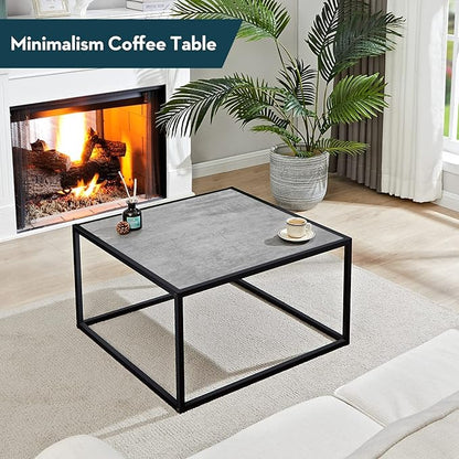 SAYGOER Small Coffee Table Square Modern Coffee Tables for Small Space Low Center Table for Living Room Office, Wood Top with Metal Frames, Easy Assembly, Gray Wood