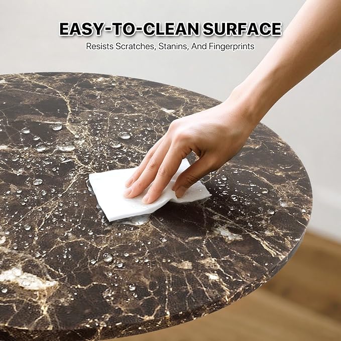 Magshion 23.5'' Round Adjustable Height Wood Bar Pub Table Adjustable Range 27.5"-36" Living Room Dining Room Bar Cocktail Table (Marble Brown)