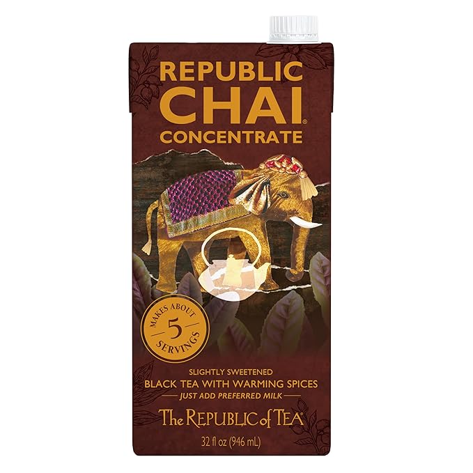 The Republic of Tea – Republic Chai Black Tea Concentrate, 6 Cartons – 32 fl oz (5 Servings), Chai Latte Mix, Naturally Caffeinated, Gluten Free