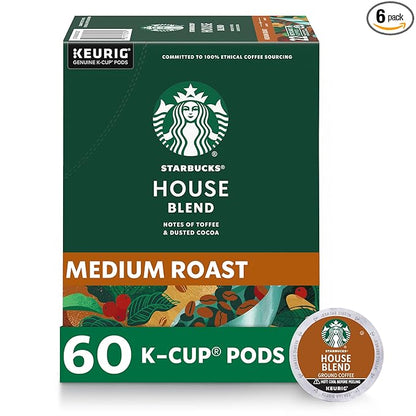 Starbucks K-Cup Coffee Pods, Medium Roast Coffee, House Blend for Keurig Brewers, 100% Arabica, 6 boxes (60 pods total)
