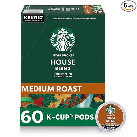Starbucks K-Cup Coffee Pods, Medium Roast Coffee, House Blend for Keurig Brewers, 100% Arabica, 6 boxes (60 pods total)