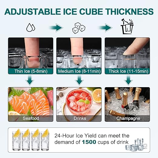 Commercial Ice Maker Machine 450LBS/24H with 77LBS Large Ice Storage Bin, 144Pcs Clear Ice Cubes in 11Mins, Stainless Steel Under Counter Industrial Ice Machine for Bar, Restaurant Business