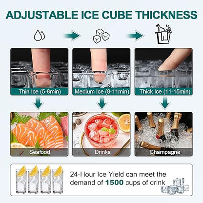 Commercial Ice Maker Machine 450LBS/24H with 77LBS Large Ice Storage Bin, 144Pcs Clear Ice Cubes in 11Mins, Stainless Steel Under Counter Industrial Ice Machine for Bar, Restaurant Business
