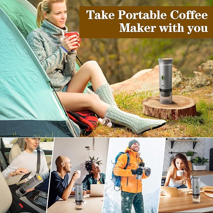 Portable Espresso Maker, Travel Coffee Maker for camping, Portable Espresso Machine with USB-C, 3-in-1 Small Espresso Machine with Ground Coffee & Capsules (NS＆DG) for RV, Hiking, Office