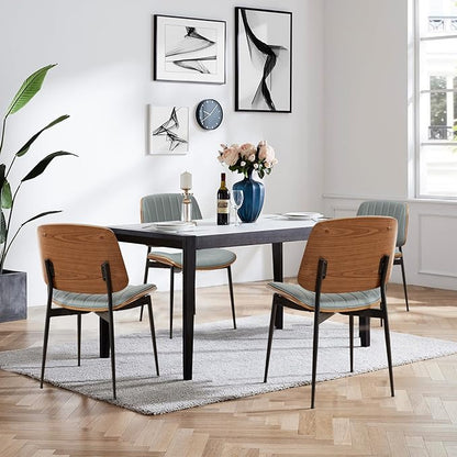 LUNLING Dining Chairs Set of 4 Mid Century Modern Retro Faux Leather Chair with Walnut Bentwood Upholstered Seat Metal Legs Chairs,Adjustable Foot for Kitchen Dining Room Chairs(Blue)