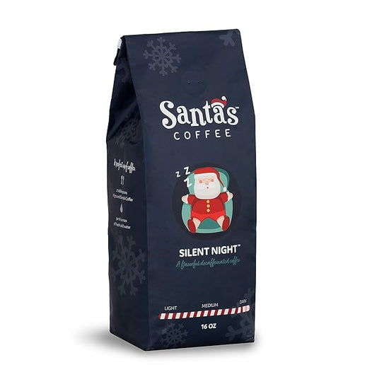 Santa's Coffee Silent Night Decaf, Dark Roast - Whole Bean, 16oz Bag, Holiday Seasonal Blend – Christmas Gift for Coffee Lovers