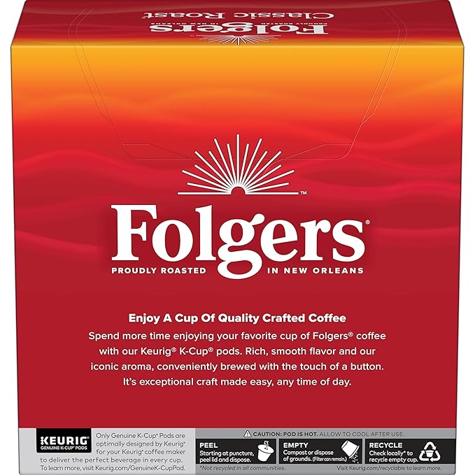 Folgers Classic Roast Medium Roast Coffee, 128 Keurig K-Cup Pods