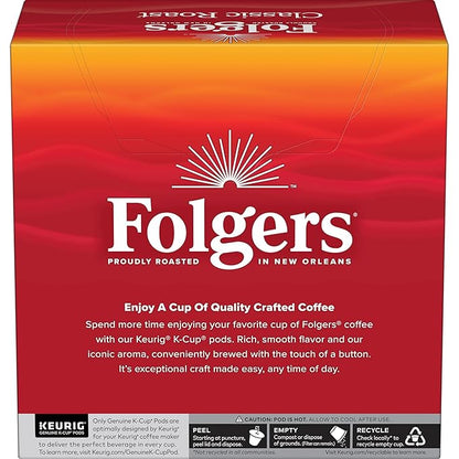 Folgers Classic Roast Medium Roast Coffee, 128 Keurig K-Cup Pods