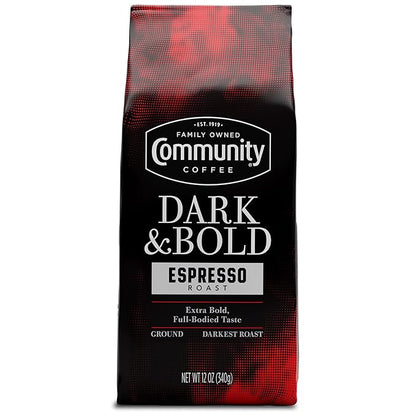 Community Coffee Dark & Bold Espresso Roast, Extra Dark Roast Ground Coffee, 12 Ounce Bag (Pack of 1)