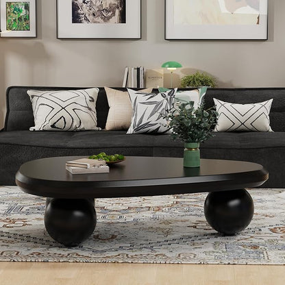 Cute Cloud Coffee Table, Modern Coffee Tables for Living Room, Easy Assembly, Round Edge Irregular Tea Table End Table, Funky Contemporary Low Coffee Table for Bedroom (Black Oval, L41)