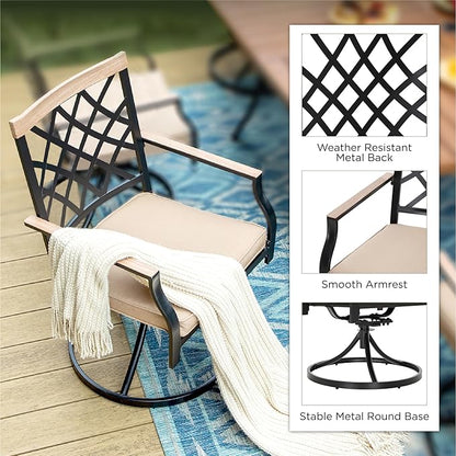 PHI VILLA Swivel Patio Chairs Set of 2 Outdoor Dining Rocker Chair Support 300 lbs for Garden Backyard Bistro Furniture Set with Cushion, Black