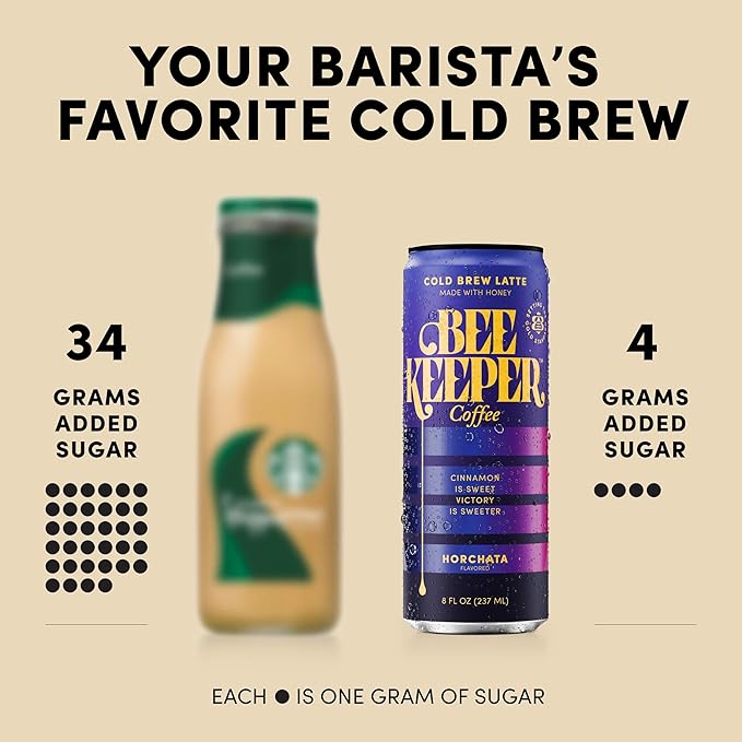 Beekeeper Coffee Cold Brew Horchata Latte with Oregon Honey, 8 fl oz cans (Pack of 12), Ready-to-Drink, Cinnamon Vanilla Flavor