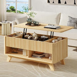 Load image into Gallery viewer, Farmhouse Lift Top Coffee Table, Mid Century Modern Coffee Table with Hidden Storage Compartment, Fluted Rising Pull up Wood Modern Center for Living Room, Office, Natural Oak