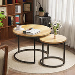 Load image into Gallery viewer, Smuxee Nesting Coffee Table Set of 2, 23.6" Round Coffee Table Brown Wood with Adjustable Non-Slip Feet, Industrial End Table Side Tables for Living Room Bedroom Balcony Yard