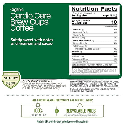 Cardio Care Organic Coffee Pods – Probiotic Coffee with Cacao, Ginger, Turmeric & Cinnamon – Healthy Superfood, Mold Free, Vegan, Gluten Free, everyday dose coffee - 10 Recyclable Single Serve K-Cups