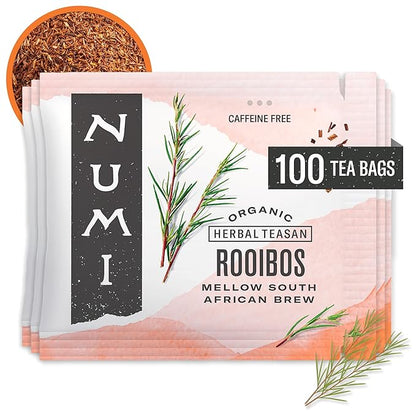 Numi Organic Rooibos Tea, 100 Tea Bags, South African Red Tea, Caffeine Free Herbal Tea