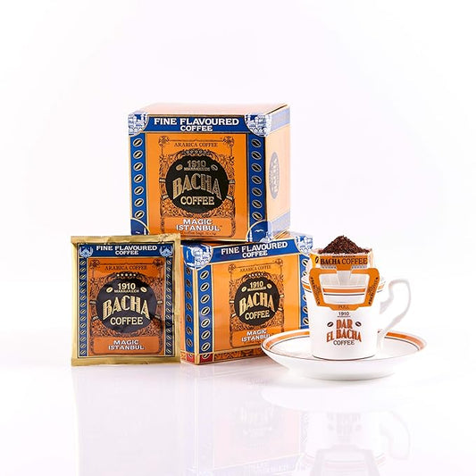 Bacha Coffee | Magic Istanbul Fine Flavoured, 100% Arabica Specialty Coffee Beans, Medium Roast, x12 Individually Wrapped Single Serve Filter Bags