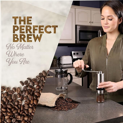 Manual Coffee Grinder (32g Capacity), Hand Coffee Grinder with Adjustable Dragon Tooth Stainless Steel Conical Burr, Bean Coffee Grinder Manual for Drip Coffee, Espresso, & French Press