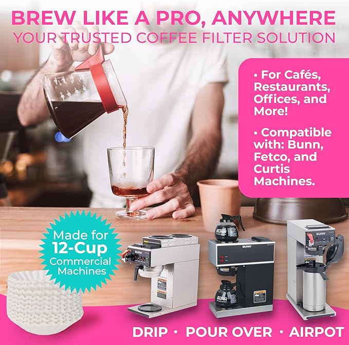 Katy’s Large Coffee Filters - 12 Cup Commercial Coffee Filters - 9.5” x 4.5” Inch - Premium Paper & Brew Extraction, Tall & Wide, No Ground Overflow - Perfect For Restaurants & Cafes - 500 Count