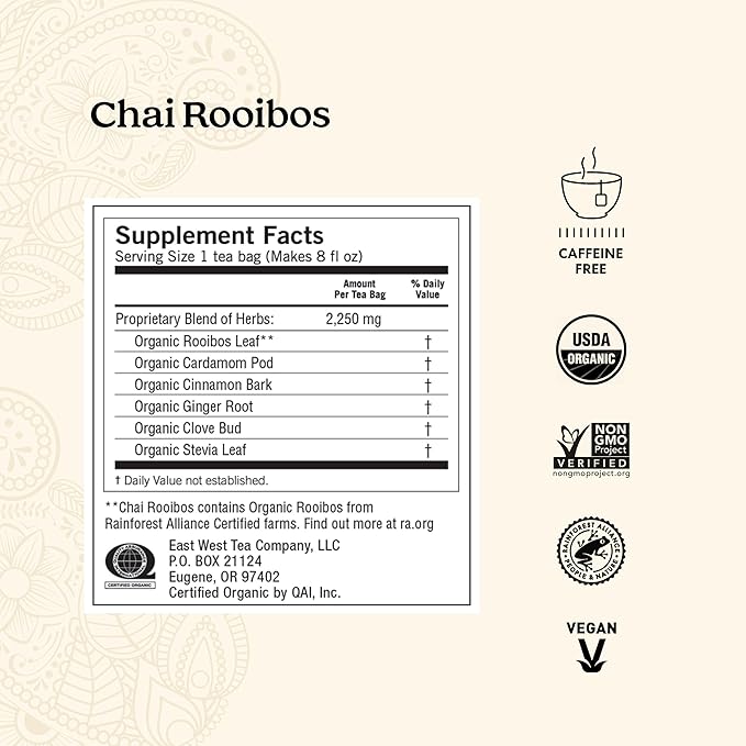 Yogi Tea Chai Rooibos Tea - 16 Tea Bags per Pack (4 Packs) - Spiced Organic Rooibos Tea - Provides Antioxidants - Caffeine-Free - Includes Cardamom, Cinnamon, Ginger & Clove