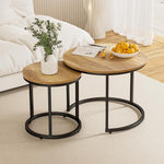 Load image into Gallery viewer, Smuxee Nesting Coffee Table Set of 2, 23.6" Round Coffee Table Brown Wood with Adjustable Non-Slip Feet, Industrial End Table Side Tables for Living Room Bedroom Balcony Yard