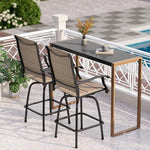 Load image into Gallery viewer, PHI VILLA 3 Piece Outdoor Bar Set, Bar Height Patio Table and Chairs with Brown Padded Textilene Fabric &amp; Rustproof Metal Frame for Backyard, Balcony, Garden &amp; Poolside