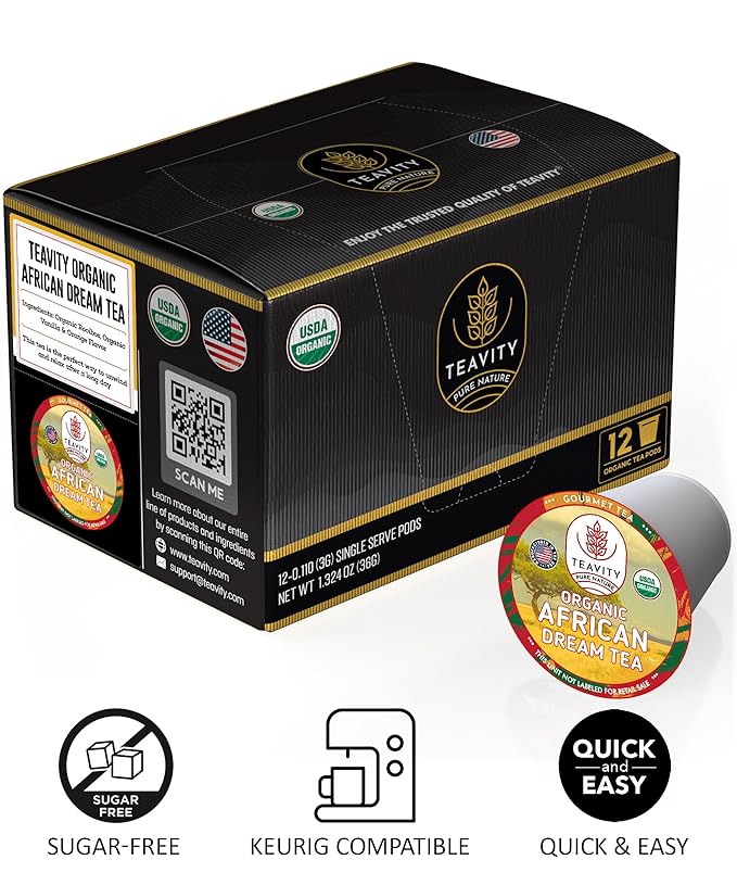 Organic Rooibos Tea Pods with Vanilla & Orange - Naturally Decaf Tea - African Dream by Teavity (24 Tea Pods)