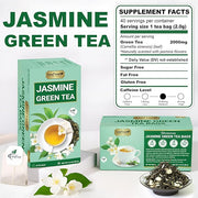 LeafLea 40 Jasmine Green Tea Bags, Premium Green Tea Scented with Jasmine Flowers for Gentle Support & Light Alertness, Floral Smoothness, Caffeinated, Sugar-Free, Non-GMO, Vegan, Individually Wrapped