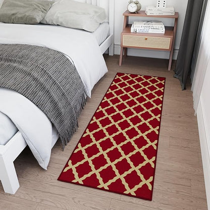 Ottomanson Hallway Runner Rug 20" x 59" Non Slip Trellis Area Rugs Easy to Clean Laundry Rug Runner Durable & Pet Friendly Floor Carpet Runners for Hallways Entryway Living Room Kitchen Bathroom, Red
