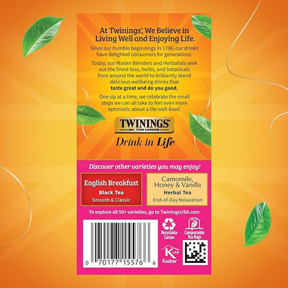 Twinings English Afternoon Black Tea Individually Wrapped Bags, 20 Count (Pack of 6), Smooth & Slightly Sweet, Caffeinated, Enjoy Hot or Iced, 120 Teabags