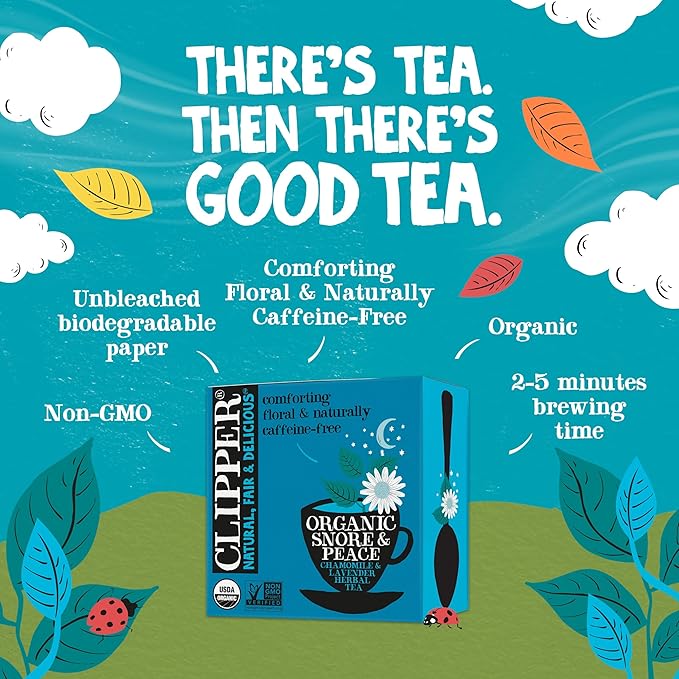 Clipper Tea Snore and Peace Chamomile & Lavender Herbal Tea – Caffeine Free, USDA Organic, Great Hot or Iced – Comfortingly Floral, Natural, Fair & Delicious – 200 Tea Bags